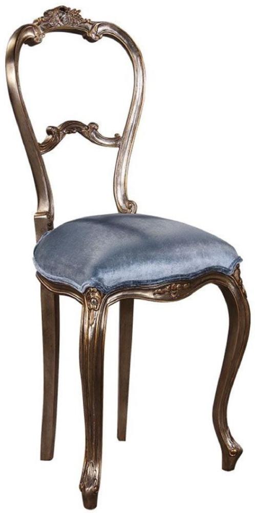 Casa Padrino Luxus Barock Damen Stuhl Hellblau / Silber - Handgefertigter Massivholz Schminktisch Stuhl - Barock Möbel Bild 1