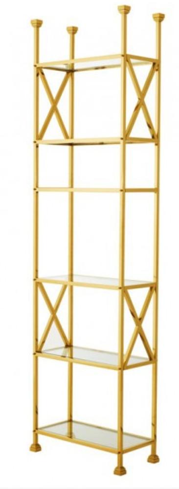 Casa Padrino Luxus Regal Schrank Edelstahl Gold mit Glasböden B 65 x H 230 cm Bücherregal Regal Schrank - Art Deco Möbel Bild 1