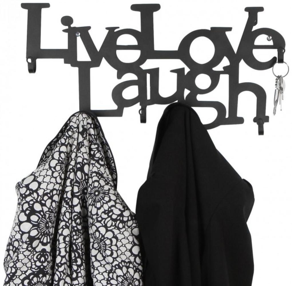 MIADOMODO® 'Live, Love, Laugh' Wandgarderobe mit 6 Haken, Metall schwarz, 48 x 23 x 3 cm Bild 1