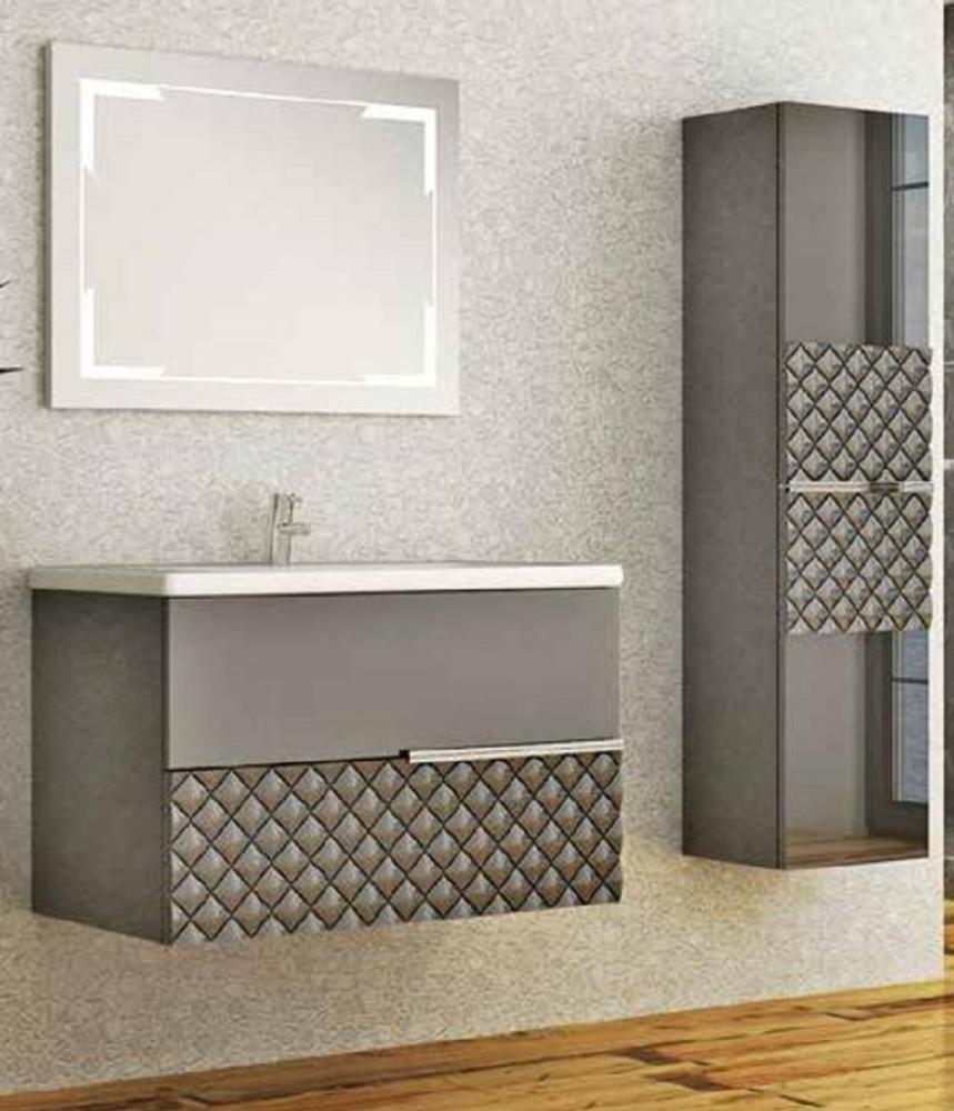 Casa Padrino Luxus Badezimmer Set Grau / Schwarz - 1 Waschtisch und 1 Waschbecken und 1 LED Wandspiegel und 1 Hängeschrank - Luxus Kollektion Bild 1