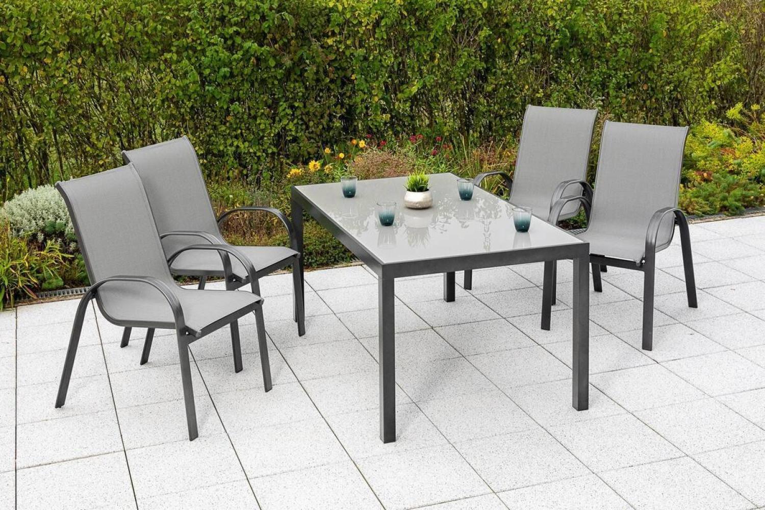 YOURSOL by Merxx Gartenmöbel Set Amalfi 4 Personen mit Tisch 150 x 90 cm, Aluminium Stapelstühle Bild 1