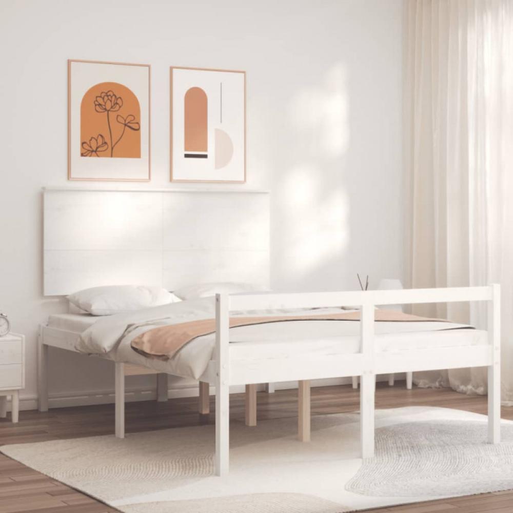 Seniorenbett mit Kopfteil Weiß Massivholz (Farbe: Weiß) Bild 1