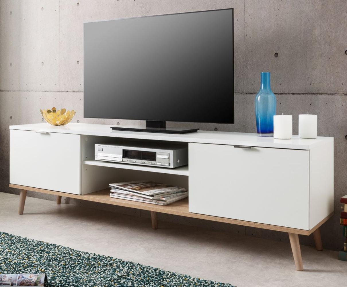 TV-Lowboard Lundby weiß und Eiche massiv 160 cm Bild 1