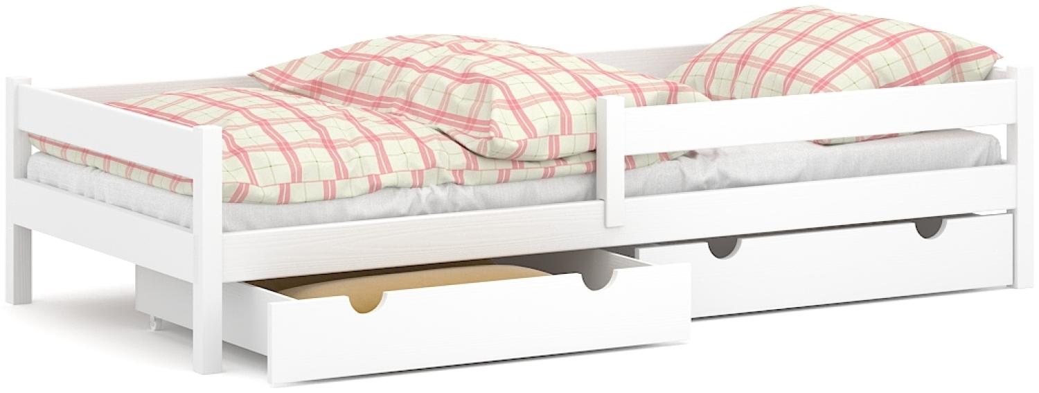 WNM Group Lara Kinderbett, Einzelbett aus Massivholz mit Schubladen und Lattenrost (Weiß, 80 x 160 cm) Bild 1
