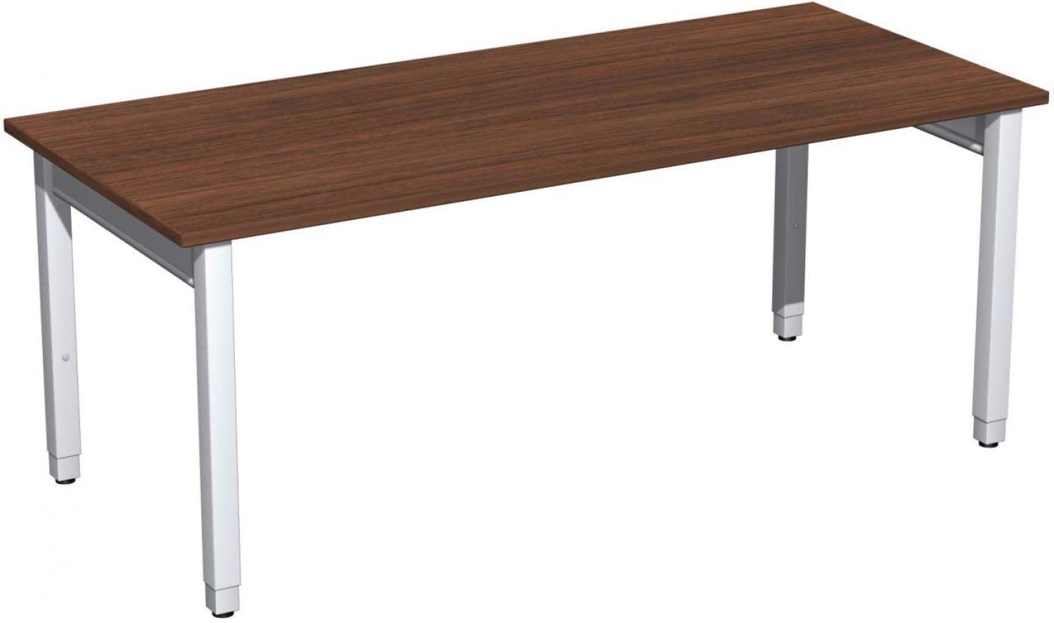 Schreibtisch '4 Fuß Pro Quadrat' höhenverstellbar, 180x80x68-86cm, Nussbaum / Silber Bild 1