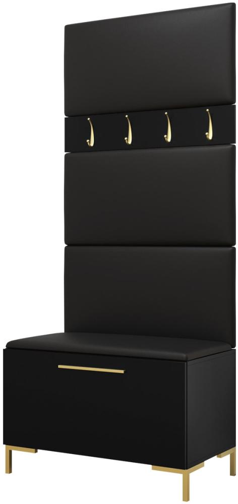 Garderoben-Set Zinetto III mit 4 Stück Gepolstertes Wandpaneel Pag 84x42 (Schwarz + Gold, Soft 011) Bild 1