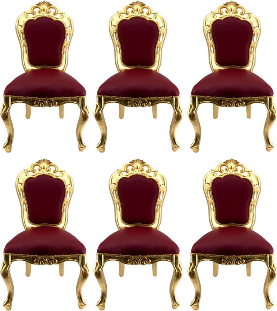 Casa Padrino Luxus Barock Esszimmerstuhl Set Bordeauxrot / Gold - 6 handgefertigte Esszimmerstühle mit Lederoptik - Barock Esszimmer Möbel Bild 1
