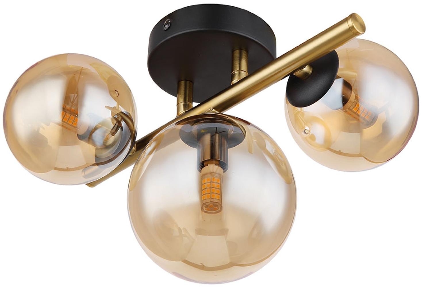LED Wandlampe, Glas Kugel amber, messing, L 28 cm Bild 1