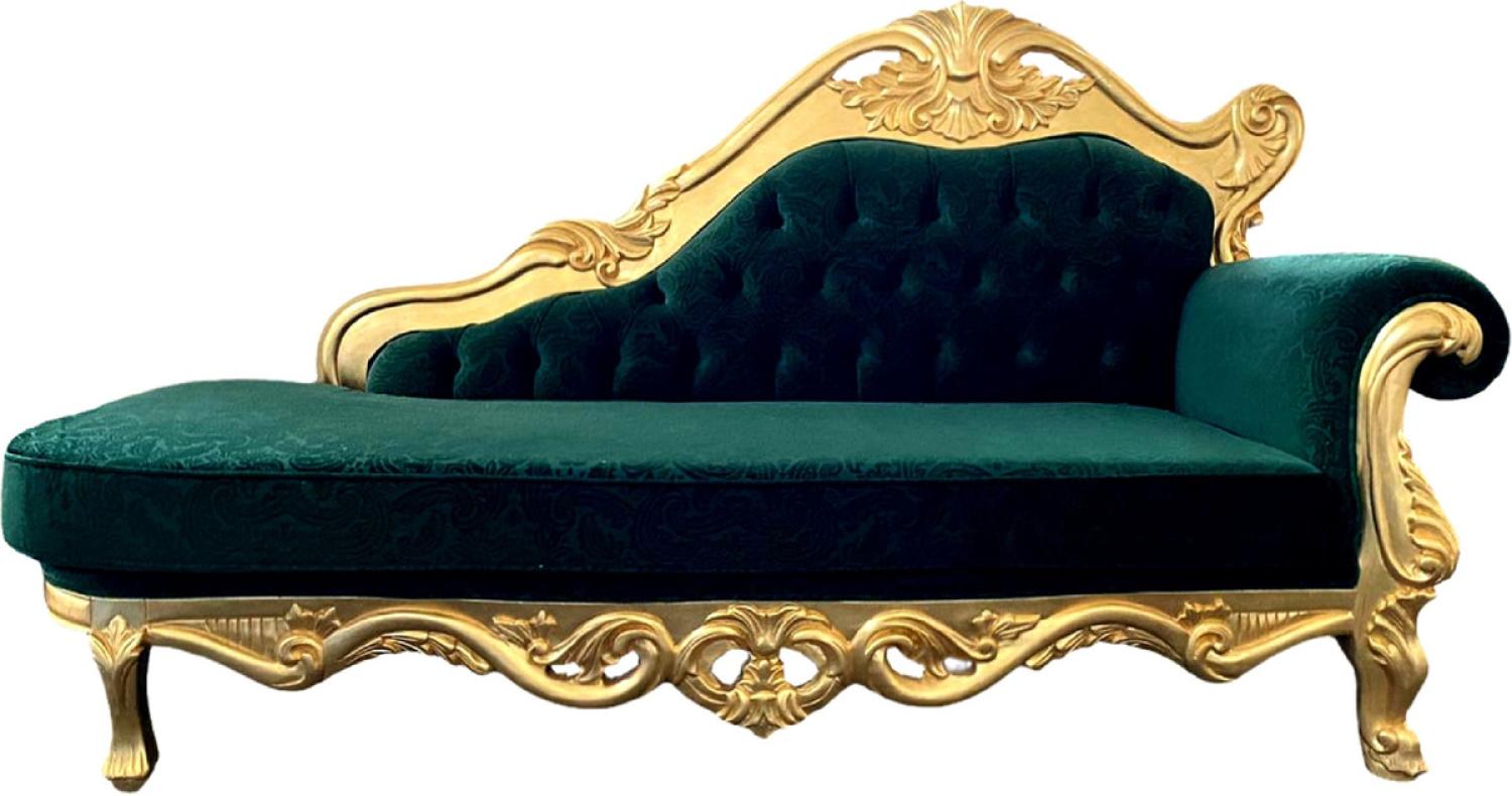 Casa Padrino Luxus Barock Chaiselongue Grün / Gold - Handgefertigte Massivholz Recamiere mit edlem Samtstoff und elegantem Muster - Prunkvolle Barock Möbel Bild 1