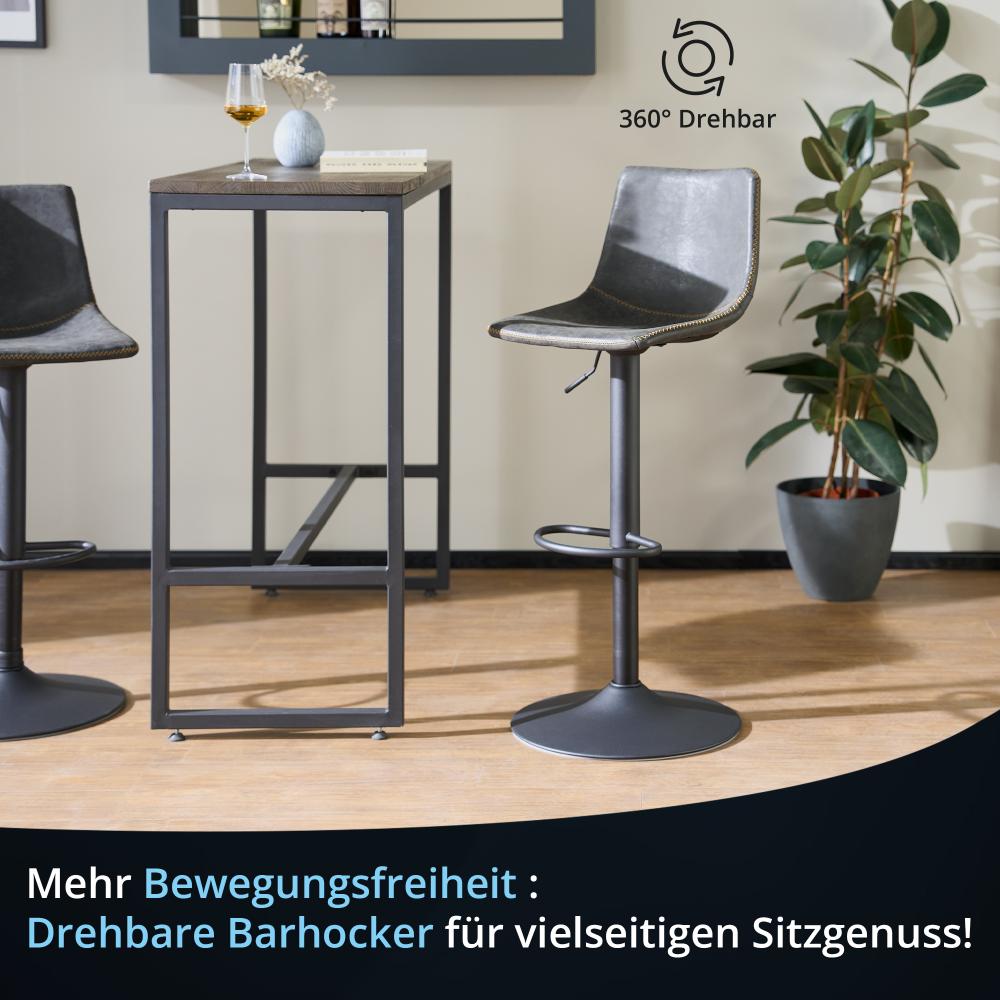 KHG Barhocker 360° drehbar höhenverstellbar (61-82cm) Kunstleder Schwarz Industrial Look | Drehstuhl Barstuhl mit Rückenlehne Fußstütze 110kg belastbar Bild 1