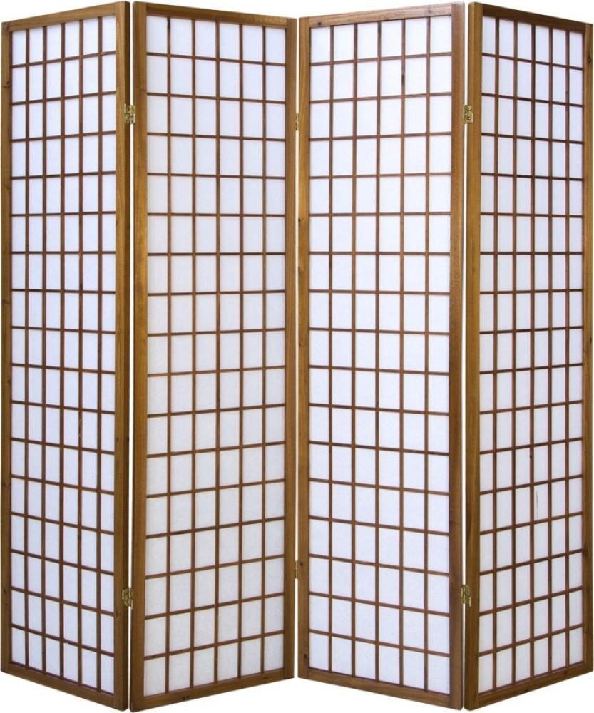 Paravent Raumteiler 4 teilig, Holz Reispapier Braun & Weiß Bild 1