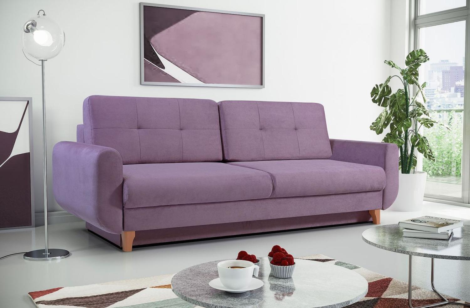 Sofa 3-Sitzer Schlafsofa ARLET Stoff Violett Bild 1