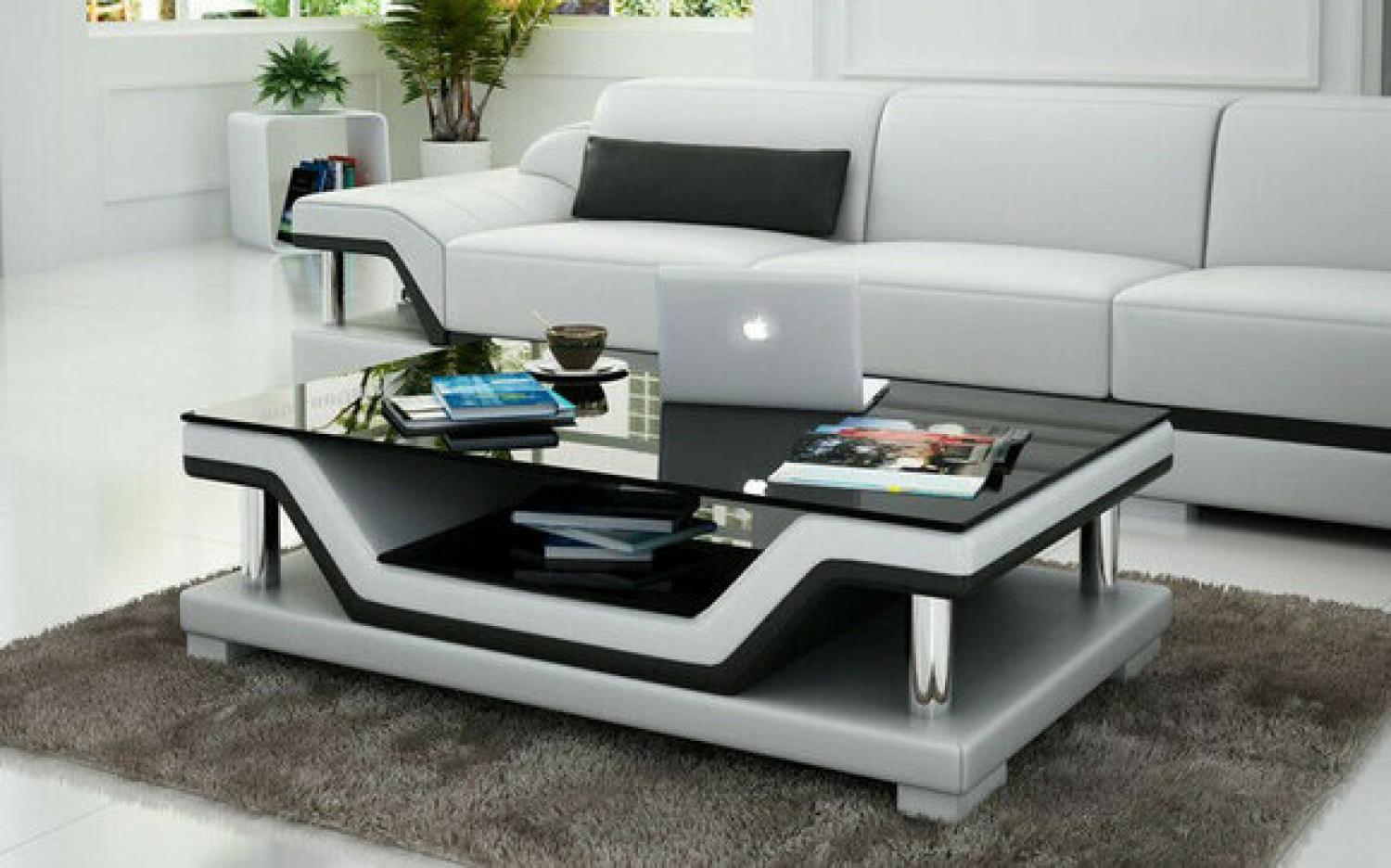 Glastisch Tische Couchtisch Leder Design Tisch Sofa Beistell Couch Bild 1
