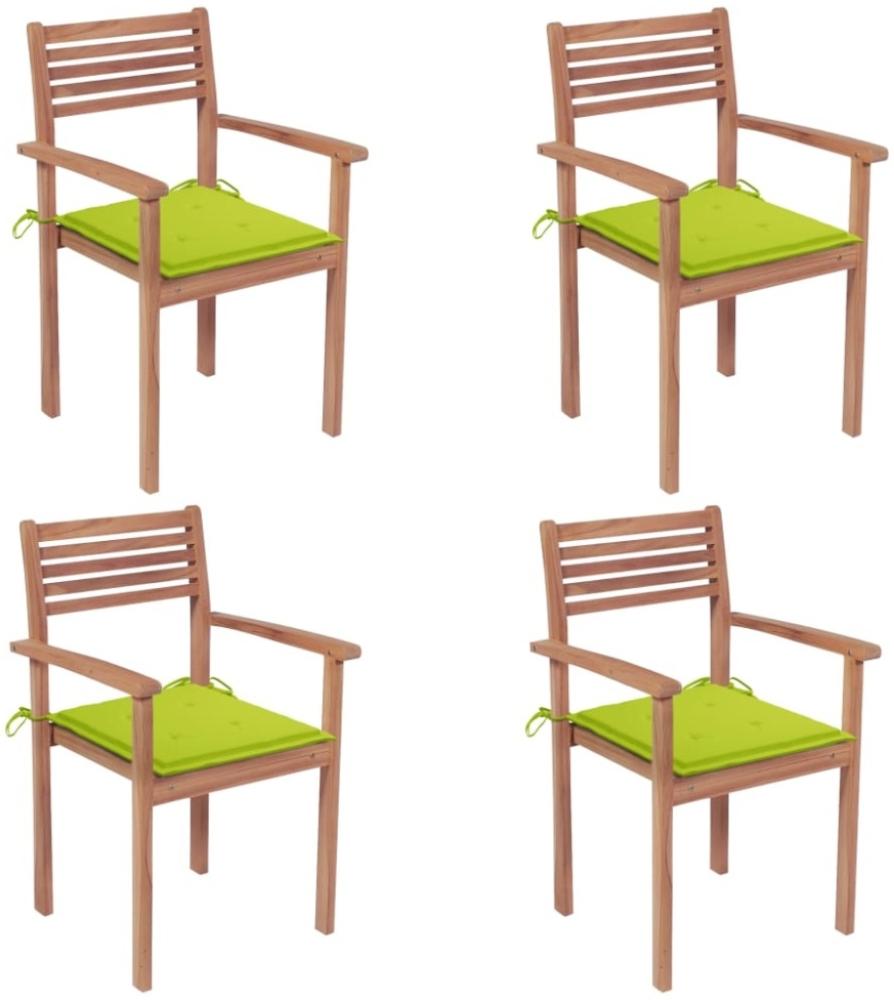 Gartenstühle 4 Stk. mit Hellgrünen Kissen Massivholz Teak Bild 1