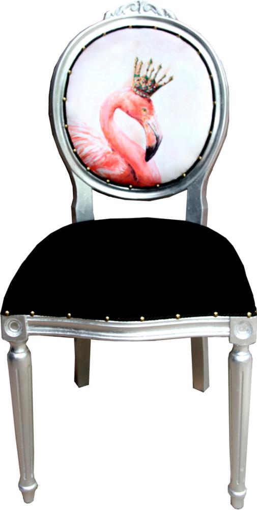 Casa Padrino Barock Luxus Esszimmer Stuhl Flamingo / Silber mit Bling Bling Glitzersteinen - Designer Stuhl Bild 1