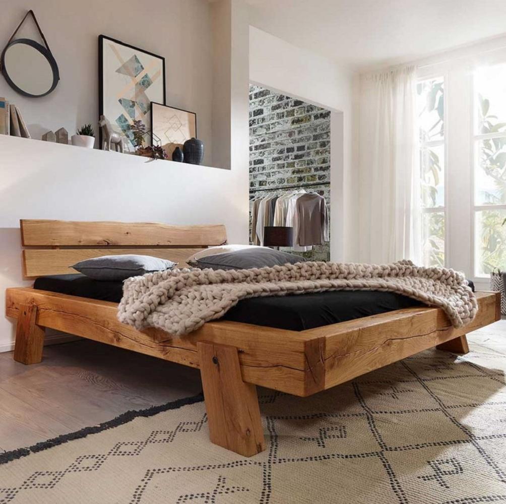 Casa Padrino Luxus Doppelbett Naturfarben - Verschiedene Größen - Massivholz Bett mit Kopfteil und Matratze - Hotel Möbel - Schlafzimmer Möbel - Luxus Möbel - Luxus Einrichtung Bild 1