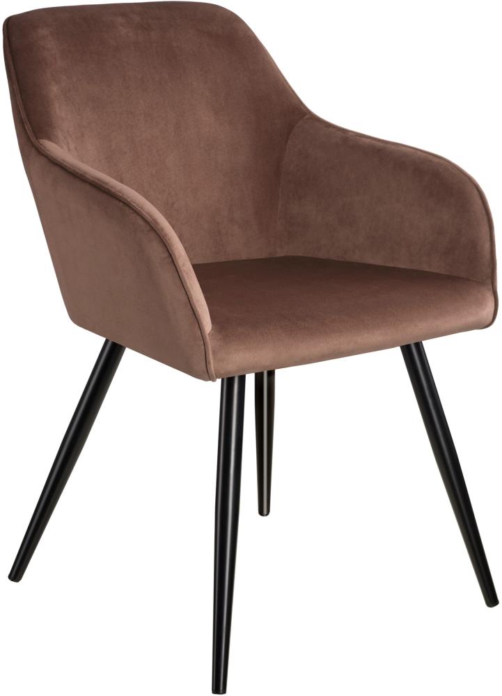 6er Set Stuhl Marilyn Samtoptik, schwarze Stuhlbeine - braun/schwarz Bild 1