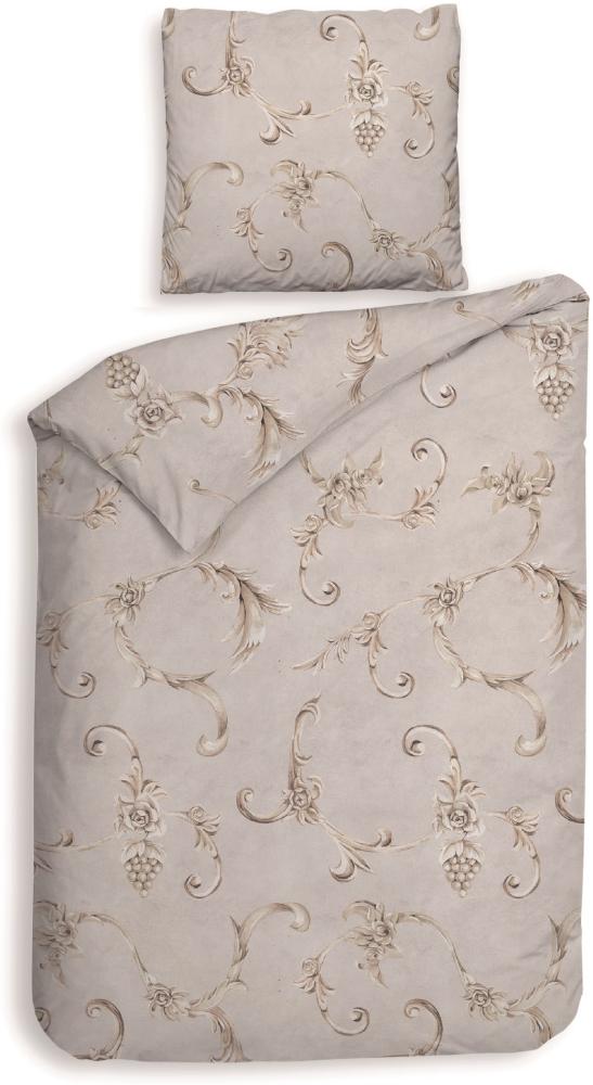 Heckett & Lane Flanell Bettwäsche 155x220 Rosalie grey Ornamente Trauben sand Bild 1