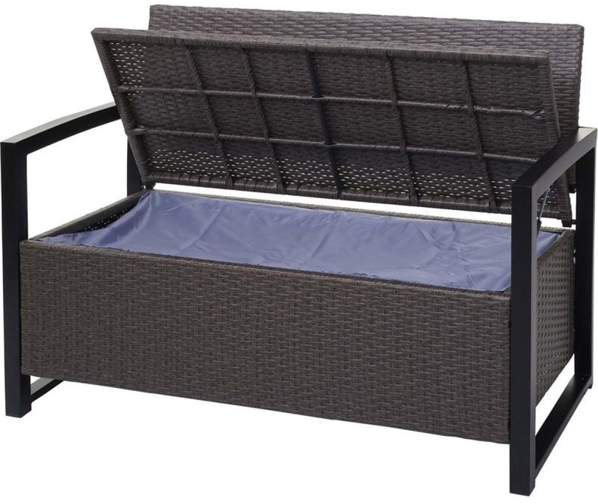 HHG Poly-Rattan 2er Sitzbank 564, Gartenbank Truhenbank, Staufach Aufbewahrung Sitzkissen grau-meliert, Kissen grau - HHG Bild 1