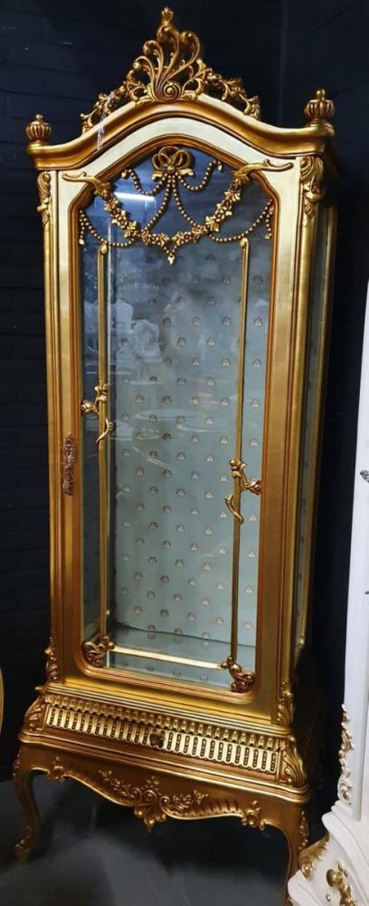 Casa Padrino Barock Vitrine Gold - Barock Vitrinenschrank mit Glastür und Schublade - Barock Wohnzimmer Möbel - Edel & Prunkvoll Bild 1