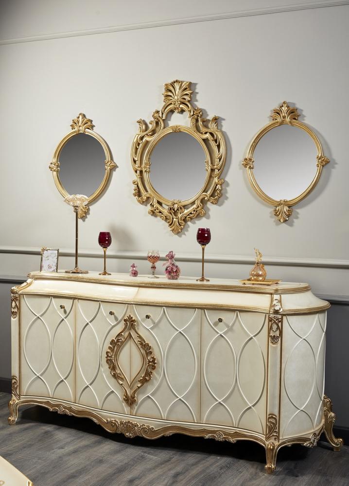 Casa Padrino Luxus Barock Wohnzimmer Set Weiß / Antik Gold - Prunkvolle Barock Kommode und 3 Wandspiegel - Barockmöbel Bild 1