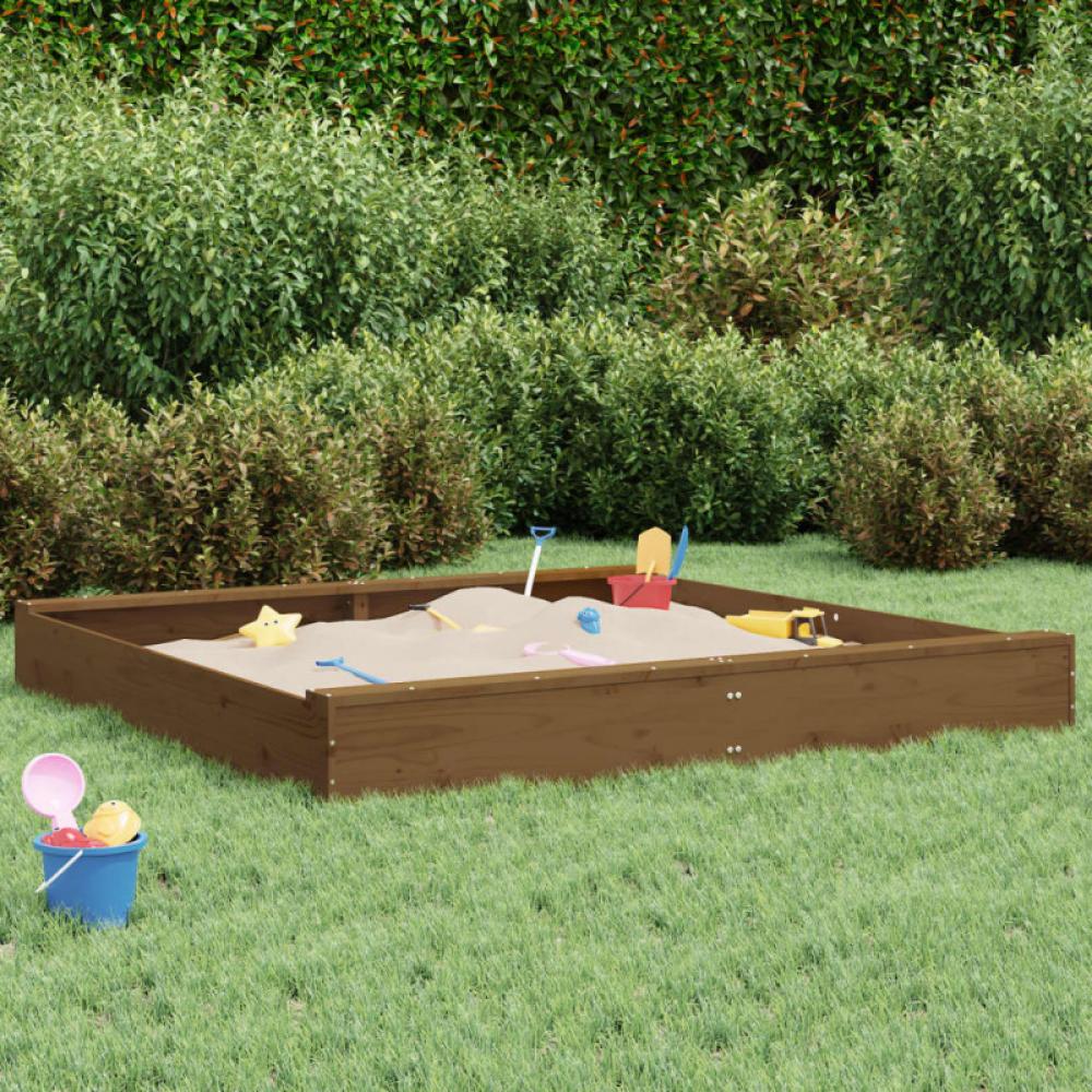 Sandkasten mit Sitzen Honigbraun Quadratisch Massivholz Kiefer Bild 1