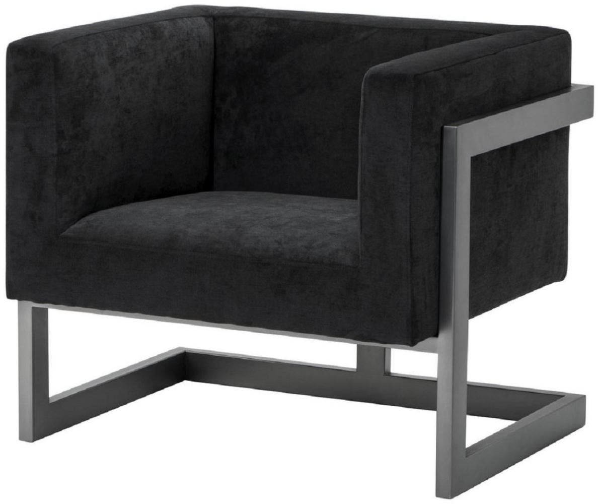 Casa Padrino Luxus Club Samt Sessel Schwarz / Bronze 86 x 70 x H. 74 cm - Luxus Qualität Bild 1