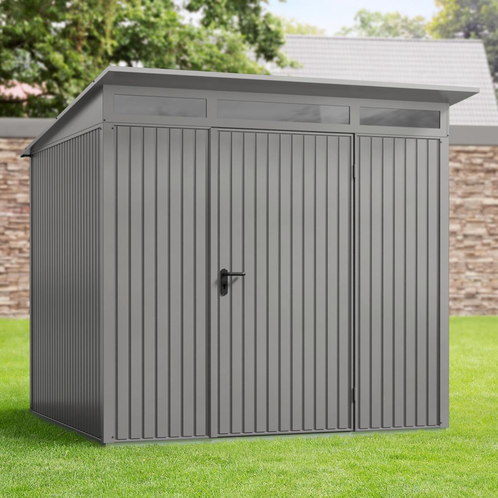 Hörmann Ecostar Aktionsangebot Metall-Gerätehaus Trend mit Pultdach Typ 2, 238 x 238 cm , graualuminium, 5,7 m²,1-flüglige Tür Bild 1