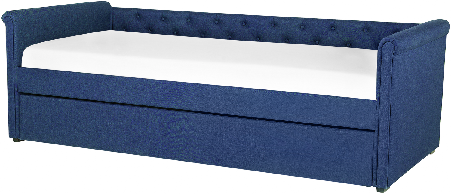 Tagesbett ausziehbar Polsterbezug marineblau Leinenoptik Lattenrost 90 x 200 cm LIBOURNE Bild 1