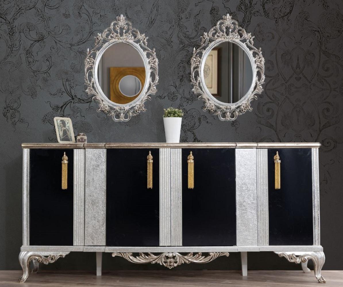 Casa Padrino Luxus Barock Möbel Set Silber / Schwarz / Gold - 1 Sideboard mit 4 Türen & 2 Spiegel - Edle Barock Möbel - Edel & Prunkvoll Bild 1