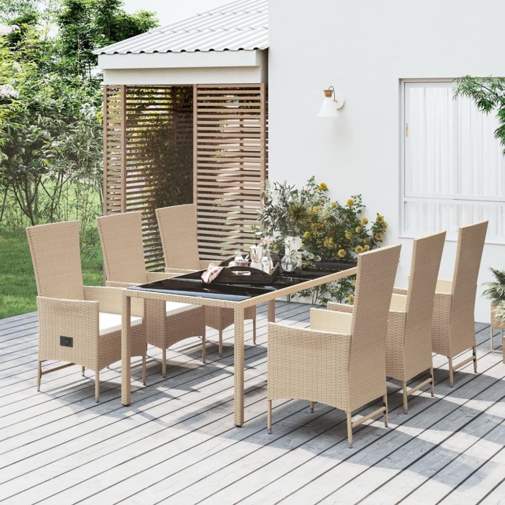 vidaXL 7-tlg. Garten-Essgruppe mit Kissen Beige Poly Rattan Bild 1