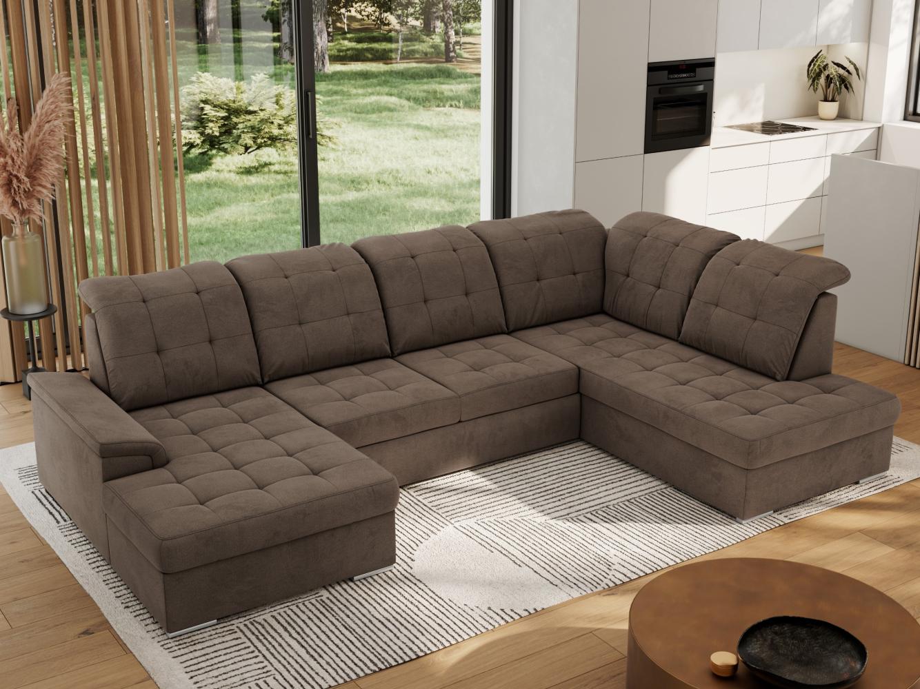 Ecksofa, Wohnzimmer U Couch, Polstersofa mit Bettkasten - MADRITO U - Braun Velorus - Rechts Bild 1