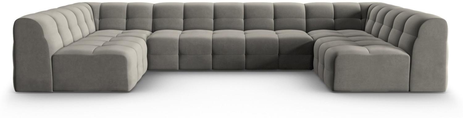 Micadoni 7-Sitzer Samtstoff Panorama Sofa Kendal | Bezug Dark Grey | Beinfarbe Black Beech Wood Bild 1