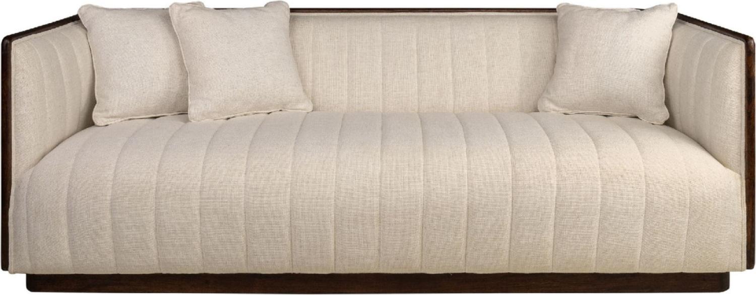 Casa Padrino Luxus Sofa Beige / Dunkelbraun 202 x 82,5 x H. 75,5 cm - Wohnzimmer Sofa mit edlem Mindiholz und Sesam Stoff - Wohnzimmer Möbel - Luxus Qualität Bild 1