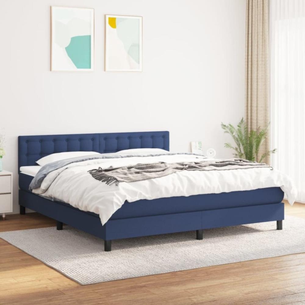 Boxspringbett mit Matratze Blau 160x200 cm Stoff (Farbe: Blau) Bild 1