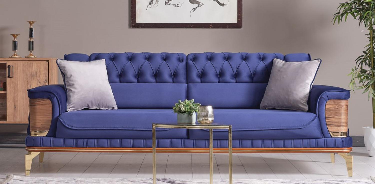 Casa Padrino Luxus Schlafsofa Blau / Braun / Gold 232 x 92 x H. 85 cm - Wohnzimmer Sofa mit 2 Kissen - Luxus Wohnzimmer Möbel Bild 1