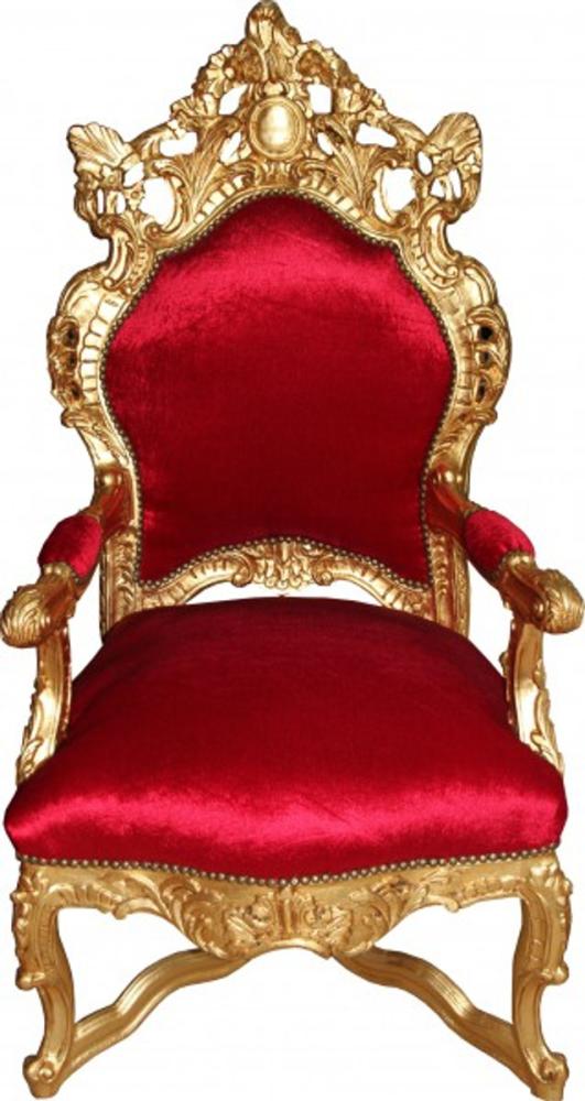 Casa Padrino Barock Thron Sessel Bordeaux Rot / Gold - Unikat - Barock Möbel Tron Königssessel Bild 1