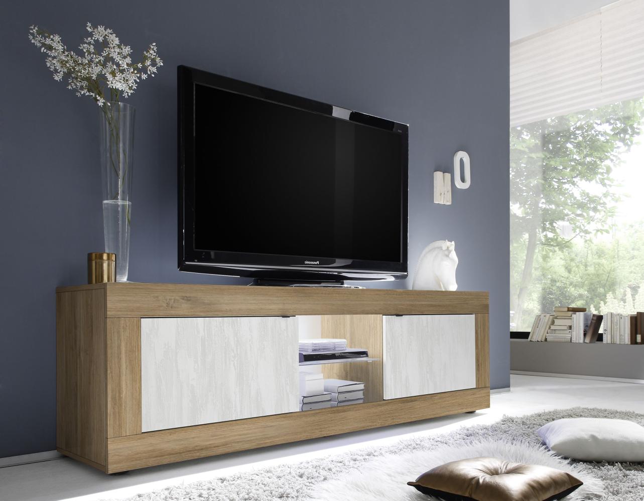 TV-Board >Belinda< in Mercure Holzstruktur / Weiss - 181x56x43cm (BxHxT) Bild 1