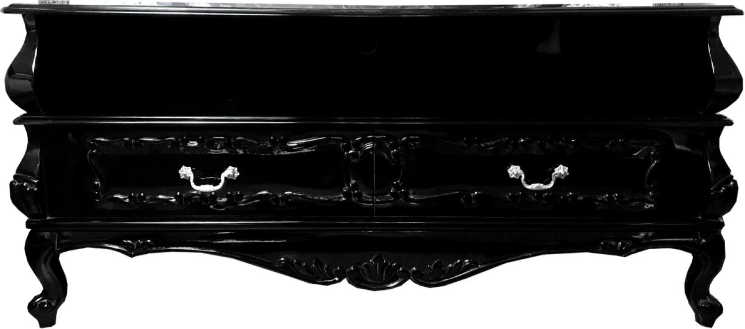 Casa Padrino Barock TV Sideboard Schwarz mit Schubladen 140 x 47 x H 65 cm - Wohnzimmer Fernseh Kommode Bild 1