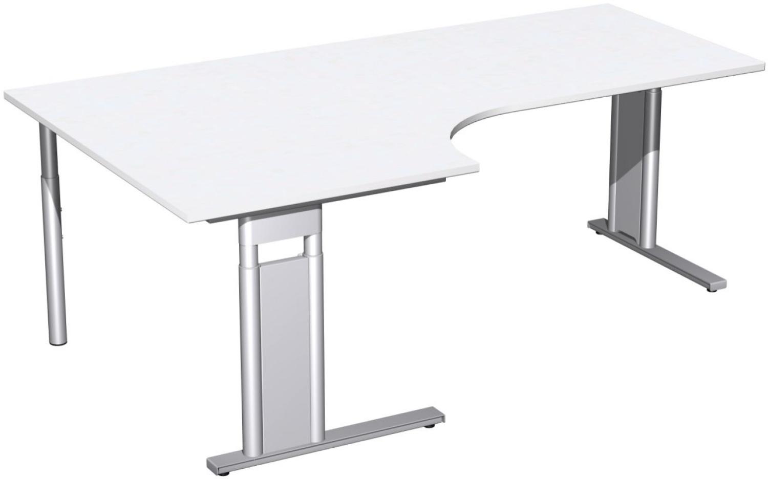 PC-Schreibtisch 'C Fuß Pro' links, höhenverstellbar, 200x120cm, Weiß / Silber Bild 1