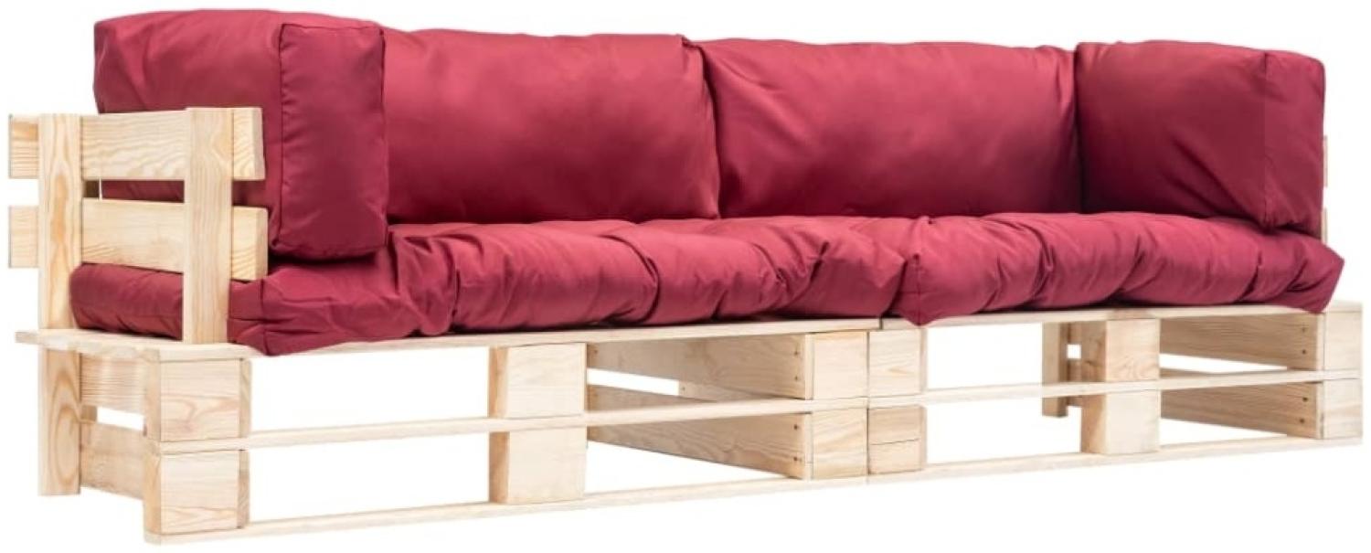 2-tlg. Garten-Palettensofa mit Roten Kissen Kiefernholz Bild 1