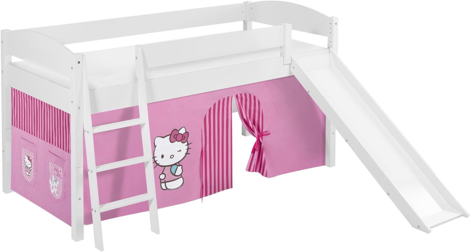 Lilokids 'Ida 4105' Spielbett 90 x 200 cm, Hello Kitty Rosa, Kiefer massiv, mit Rutsche und Vorhang Bild 1