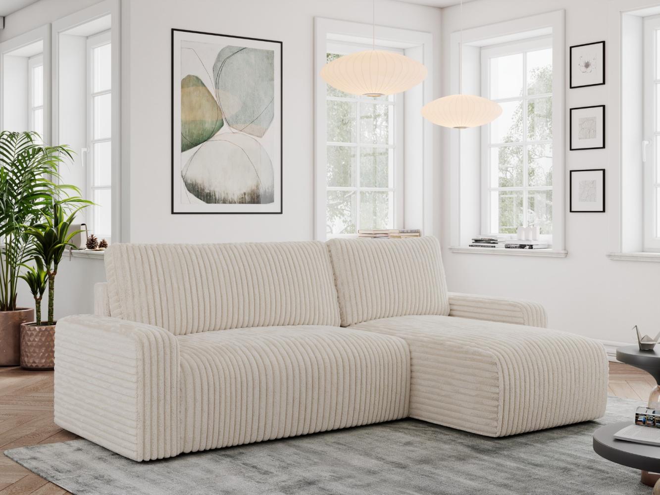 Ecksofa L-form, mit Schlaffunktion und Bettkasten - ARGOS - Beige Cord Bild 1