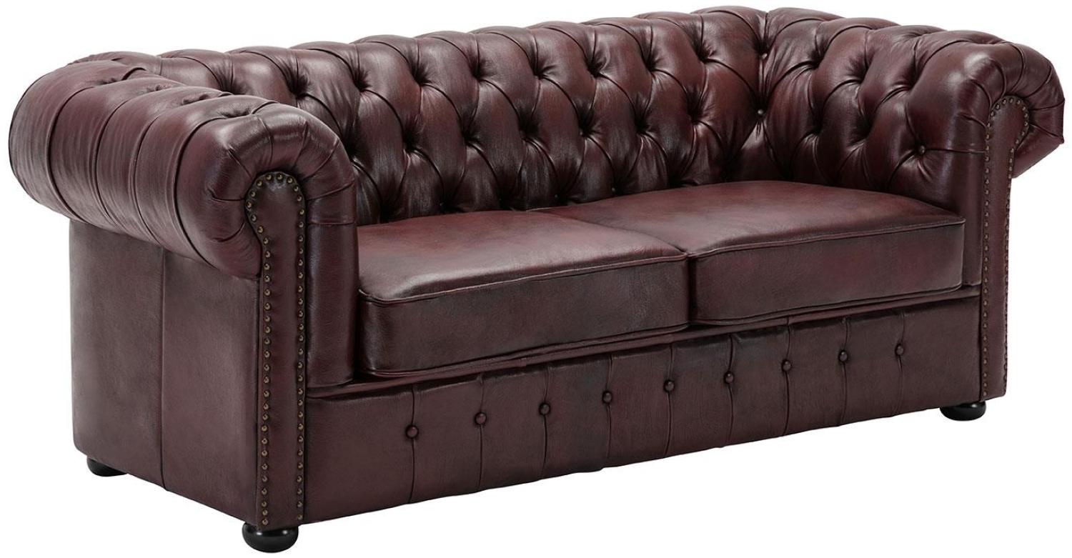 3-Sitzer Sofa 'Chesterfield', Leder rot 198 cm Bild 1