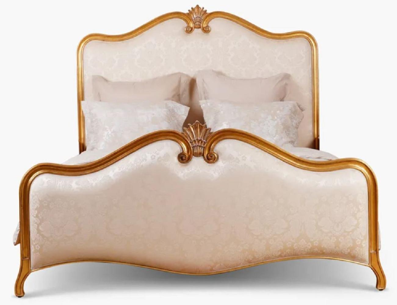 Casa Padrino Luxus Barock Doppelbett Gold / Creme Muster / Antik Gold - Prunkvolles Massivholz Bett - Luxus Schlafzimmer Möbel im Barockstil - Barock Möbel - Barock Einrichtung - Edel & Prunkvoll Bild 1