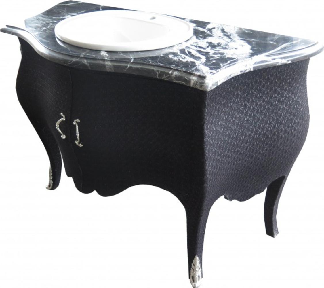 Casa Padrino Luxus Barock Waschtisch Kommode Schwarz Stoffbezug mit Marmorplatte - Luxus Barock Badezimmermöbel Bild 1