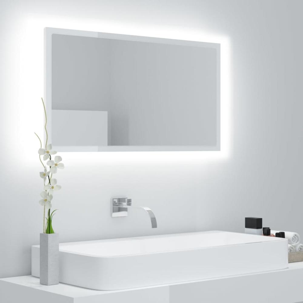 LED-Badspiegel, Spanplatte Hochglanz-Weiß, 80 x 8,5 x 37 cm Bild 1
