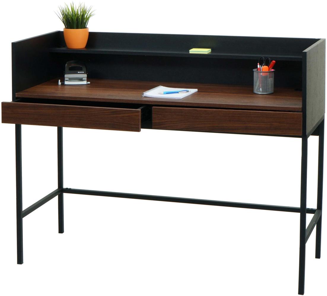 Schreibtisch HWC-J79, Bürotisch Computertisch Arbeitstisch, Schublade 120x50cm Holz Metall ~ Walnuss-Optik Bild 1