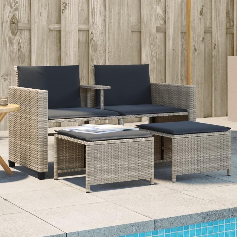 vidaXL Gartensofa 2-Sitzer mit Tisch und Hockern Hellgrau Poly Rattan Bild 1