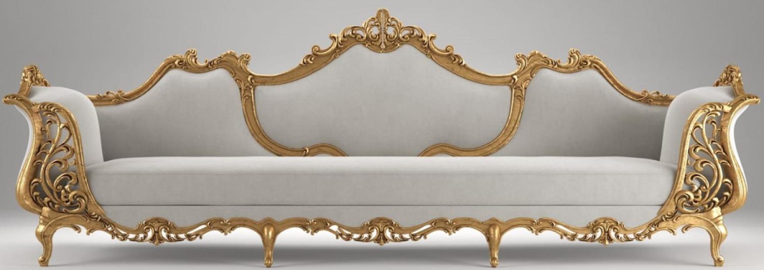 Casa Padrino Luxus Barock Wohnzimmer Samt Sofa Grau / Antik Gold 332 x 100 x H. 115 cm - Prunkvolle Wohnzimmer Möbel im Barockstil Bild 1